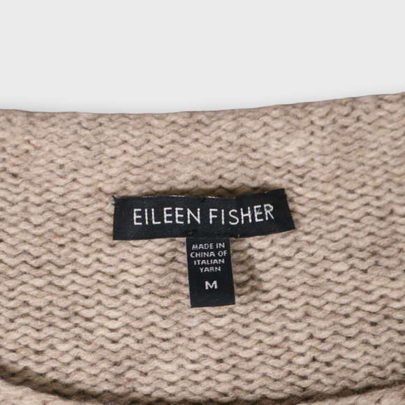 Eileen Fisher Women’s Sweater Boat Neck Yak Wool Blend Beige Size M Crop Style - Picture 9 of 11